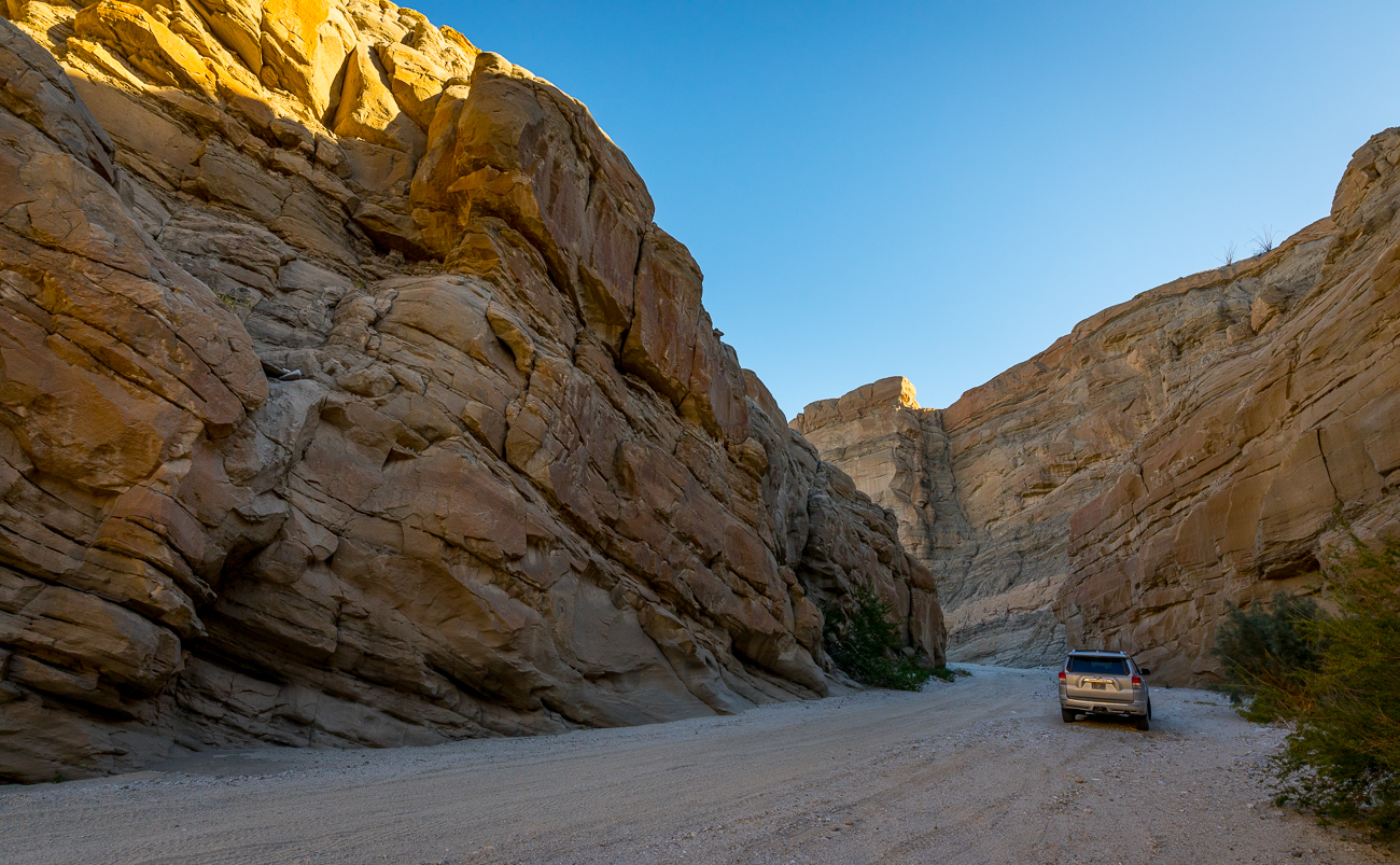 AnzaBorrego; deserts; dry wash; huge cliffs; tiny people; dirt roads; off road; California; San Andreas; Salton Basin